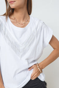 Tee With Chevron Fringe Bead Detail