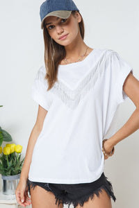 Tee With Chevron Fringe Bead Detail