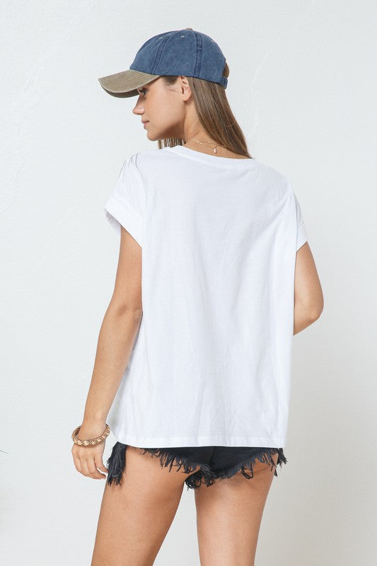 Tee With Chevron Fringe Bead Detail