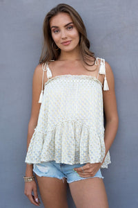 Metallic Ruffle Trim Top With Rope Strap Detail