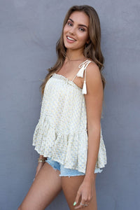 Metallic Ruffle Trim Top With Rope Strap Detail