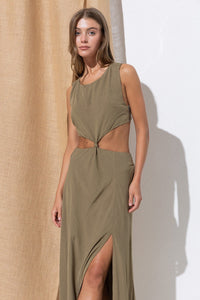 Olive Maxi Dress With Waist Cut Out