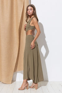 Olive Maxi Dress With Waist Cut Out