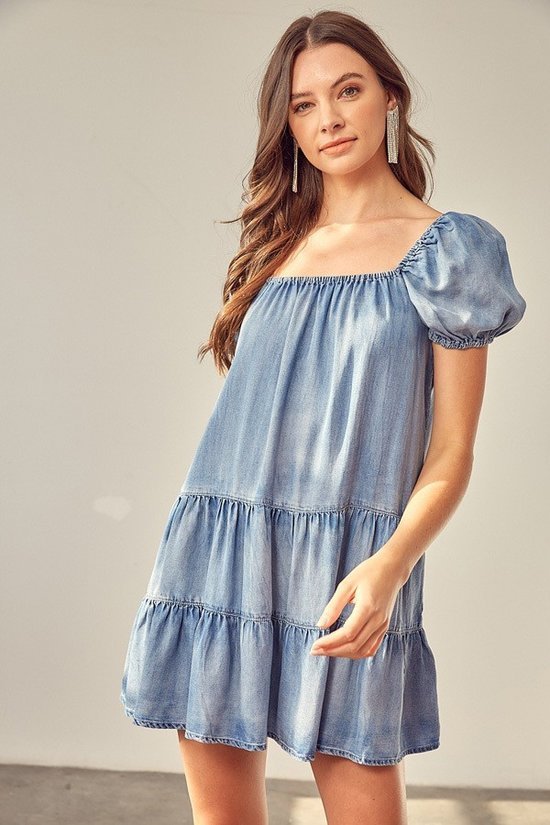 Square Neck Denim Dress