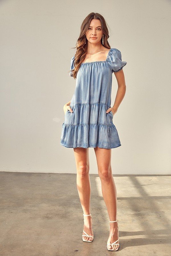 Square Neck Denim Dress