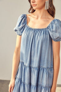 Square Neck Denim Dress