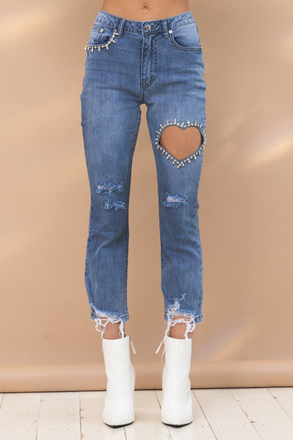 Cut Out Denim Jeans