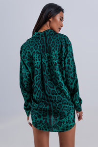 Long Sleeve Long Shirt In Animal Print